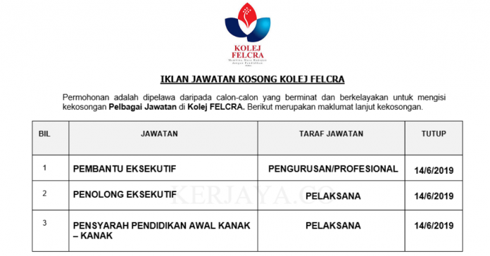 Permohonan Jawatan Kosong Terkini Kolej FELCRA Permohonan Jawatan Kosong Terkini Kolej FELCRA