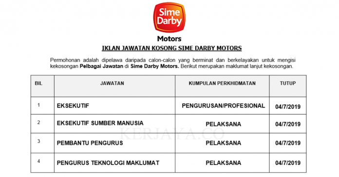 Permohonan Jawatan Kosong Terkini Sime Darby Motors Permohonan Jawatan Kosong Terkini Sime Darby Motors