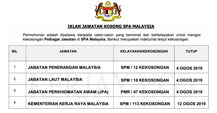 Jawatan Kosong Terkini Suruhanjaya Perkhidmatan Awam Malaysia (SPA Malaysia) Jawatan Kosong Terkini Suruhanjaya Perkhidmatan Awam Malaysia (SPA Malaysia)