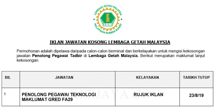 Permohonan Jawatan Kosong Terkini Lembaga Getah Malaysia Permohonan Jawatan Kosong Terkini Lembaga Getah Malaysia