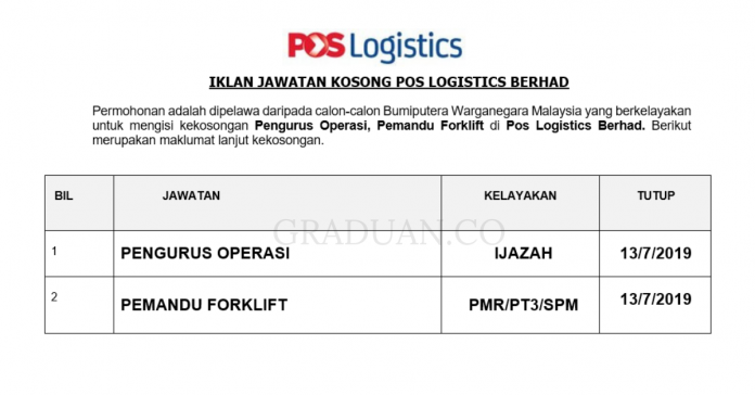 _Permohonan Jawatan Kosong Pos Logistics _Permohonan Jawatan Kosong Pos Logistics
