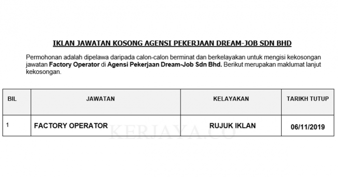 Agensi Pekerjaan Dream-Job _ Factory Operator