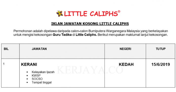 Permohonan Jawatan Kosong Terkini Little Caliphs _ Guru Tadika Permohonan Jawatan Kosong Terkini Little Caliphs _ Guru Tadika