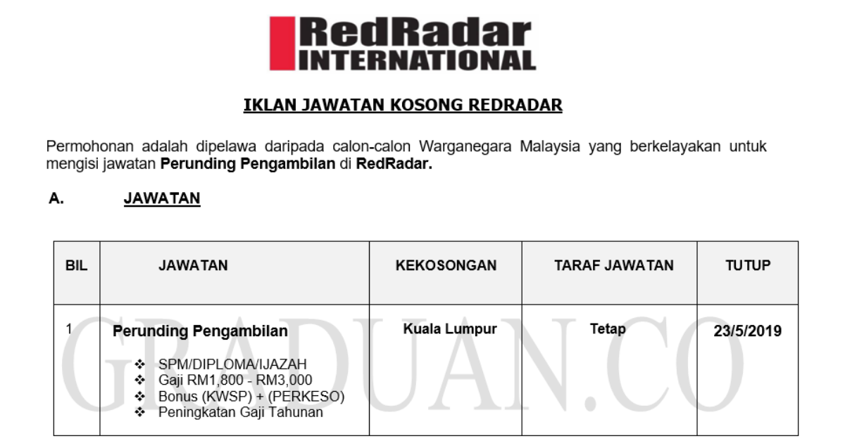 Permohonan Jawatan Kosong Terkini RedRadar _ Perunding Pengambilan