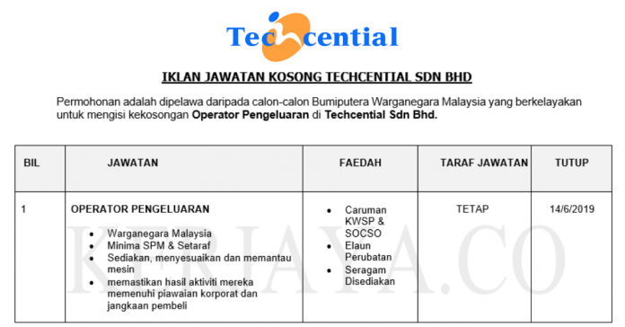Permohonan Jawatan Kosong Terkini Techcential Permohonan Jawatan Kosong Terkini Techcential