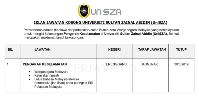 Permohonan Jawatan Kosong Terkini Universiti Sultan Zainal Abidin (UNISZA) Permohonan Jawatan Kosong Terkini Universiti Sultan Zainal Abidin (UNISZA)