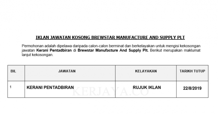 Brewstar Manufacture And Supply Plt Brewstar Manufacture And Supply Plt