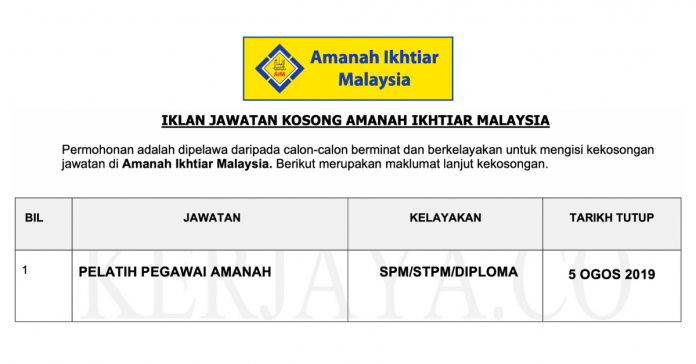 Jawatan Kosong Amanah Ikhtiar Malaysia _ Pelatih Pegawai Amanah Jawatan Kosong Amanah Ikhtiar Malaysia _ Pelatih Pegawai Amanah