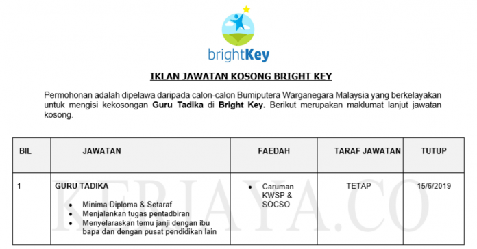 Permohonan Jawatan Kosong Terkini Bright Key Permohonan Jawatan Kosong Terkini Bright Key