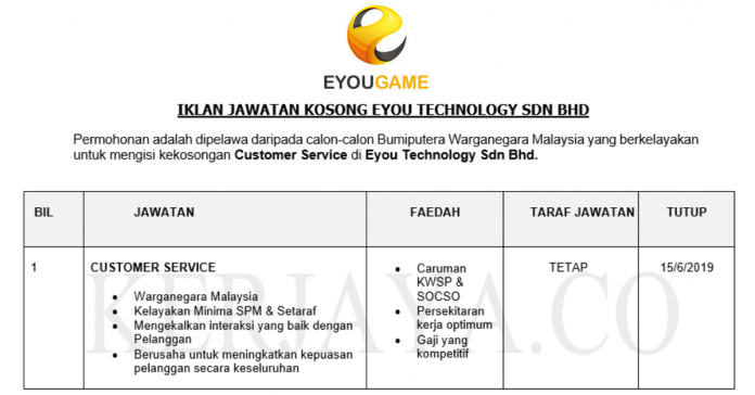 Permohonan Jawatan Kosong Terkini Eyou Technology Permohonan Jawatan Kosong Terkini Eyou Technology