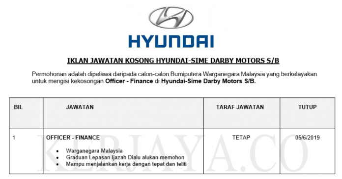 Permohonan Jawatan Kosong Terkini Hyundai-Sime Darby Motors S_B Permohonan Jawatan Kosong Terkini Hyundai-Sime Darby Motors S_B