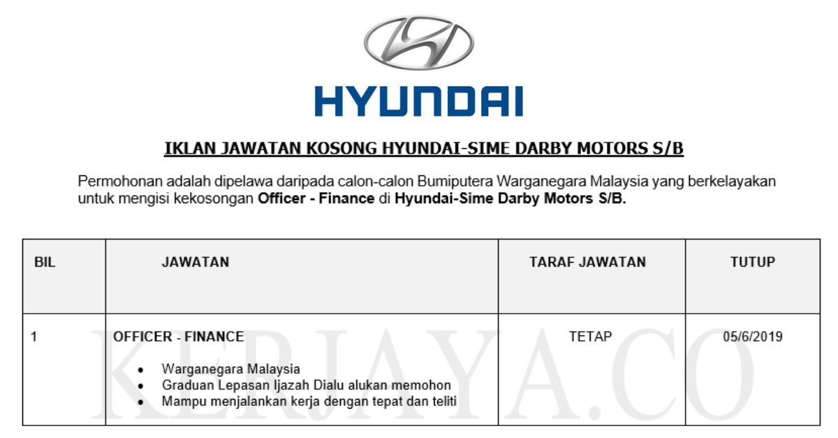 Permohonan Jawatan Kosong Terkini Hyundai-Sime Darby Motors S_B