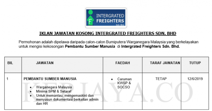 Permohonan Jawatan Kosong Terkini Intergrated Freighters Permohonan Jawatan Kosong Terkini Intergrated Freighters