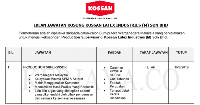 Permohonan Jawatan Kosong Terkini Kossan Latex Industries (M) Sdn Bhd Permohonan Jawatan Kosong Terkini Kossan Latex Industries (M) Sdn Bhd