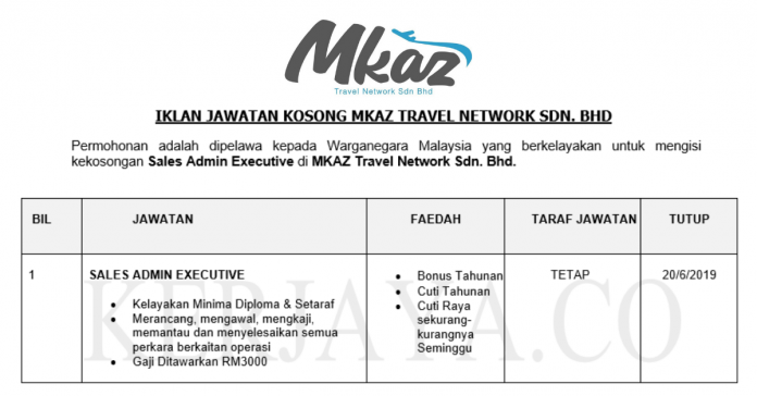 Permohonan Jawatan Kosong Terkini MKAZ Travel Network (1) Permohonan Jawatan Kosong Terkini MKAZ Travel Network