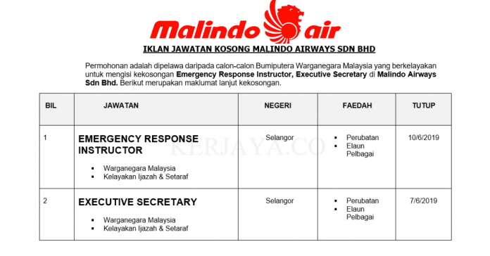 Permohonan Jawatan Kosong Terkini Malindo Airways Sdn Bhd Permohonan Jawatan Kosong Terkini Malindo Airways Sdn Bhd