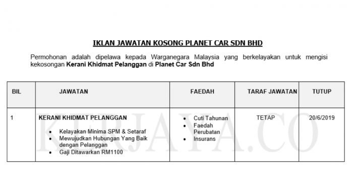 Permohonan Jawatan Kosong Terkini Planet Car Sdn Bhd Permohonan Jawatan Kosong Terkini Planet Car Sdn Bhd