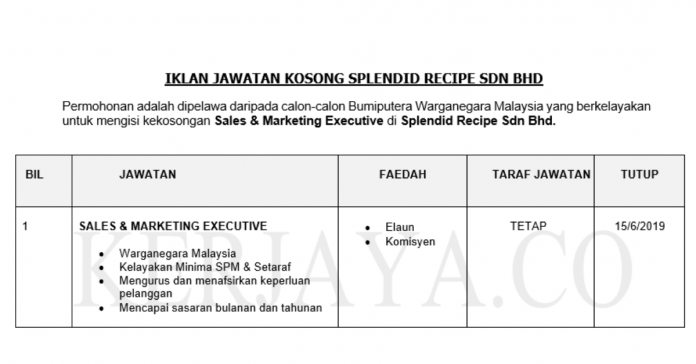 Permohonan Jawatan Kosong Terkini Splendid Recipe Permohonan Jawatan Kosong Terkini Splendid Recipe