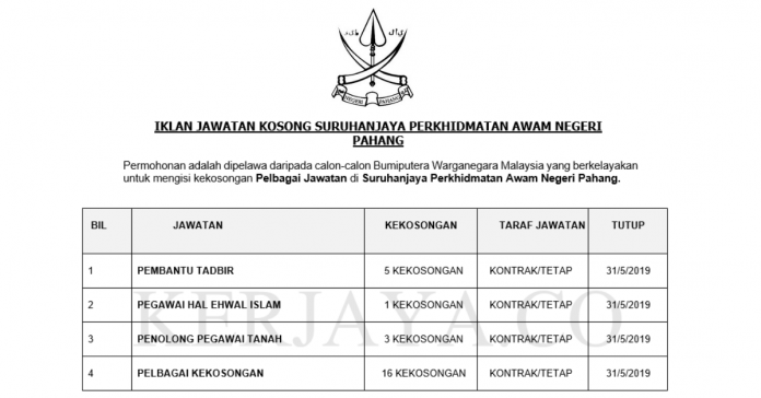 Permohonan Jawatan Kosong Terkini Suruhanjaya Perkhidmatan Awam Negeri Pahang Permohonan Jawatan Kosong Terkini Suruhanjaya Perkhidmatan Awam Negeri Pahang