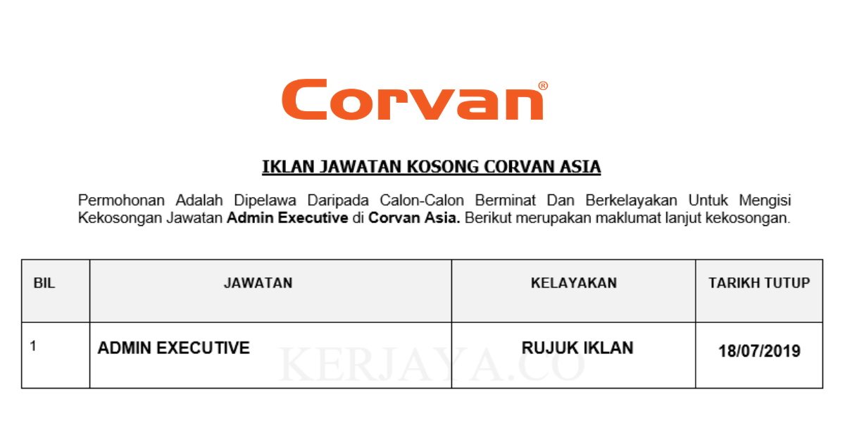 Corvan Asia_ Admin Executive