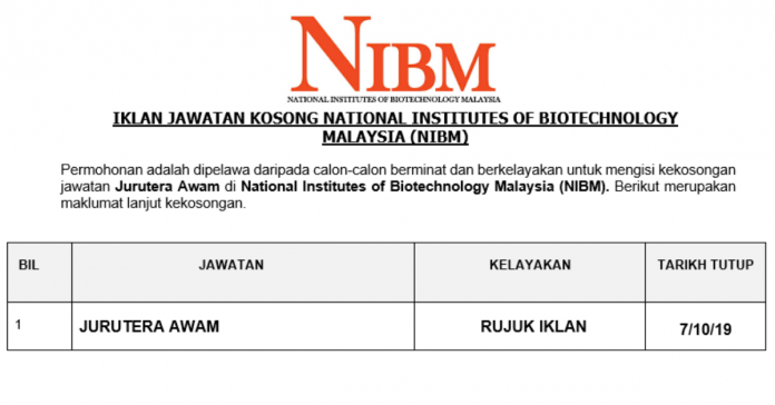 National Institutes of Biotechnology Malaysia (NIBM) National Institutes of Biotechnology Malaysia (NIBM)