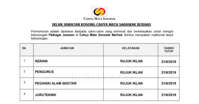 Permohonan Jawatan Kosong Terkini Cahya Mata Sarawak Berhad Permohonan Jawatan Kosong Terkini Cahya Mata Sarawak Berhad