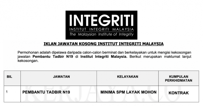 Permohonan Jawatan Kosong Terkini Institut Integriti Malaysia Permohonan Jawatan Kosong Terkini Institut Integriti Malaysia