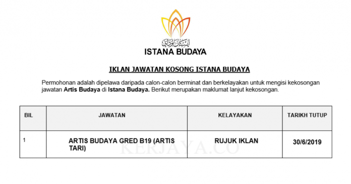 Permohonan Jawatan Kosong Terkini Istana Budaya Permohonan Jawatan Kosong Terkini Istana Budaya