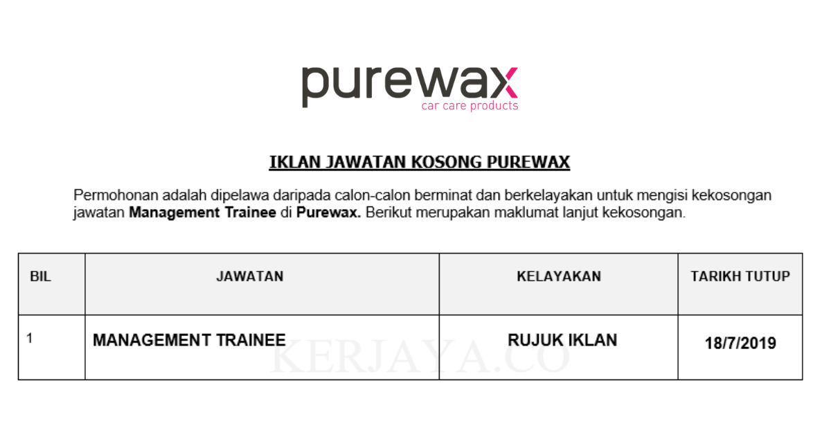 Purewax _ Management Trainee