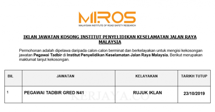 Institut Penyelidikan Keselamatan Jalan Raya Malaysia Institut Penyelidikan Keselamatan Jalan Raya Malaysia