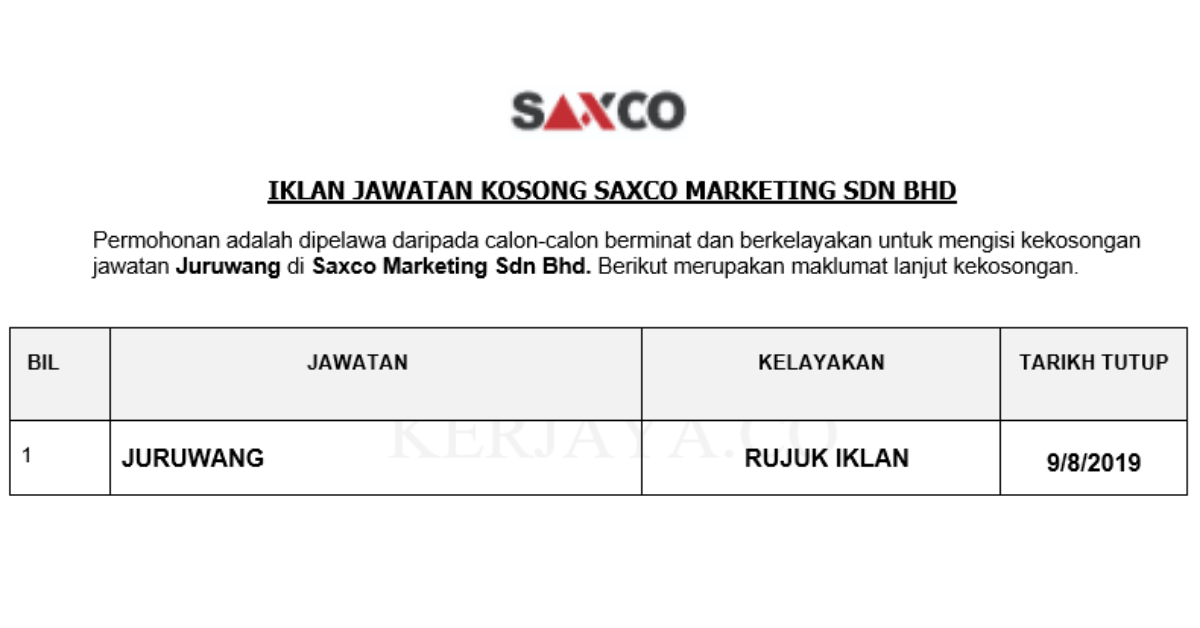Saxco Marketing Sdn Bhd _ Juruwang