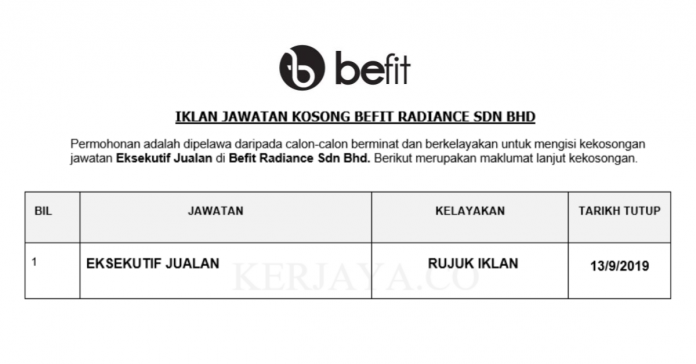 Befit Radiance Sdn Bhd Befit Radiance Sdn Bhd ~ Eksekutif Jualan