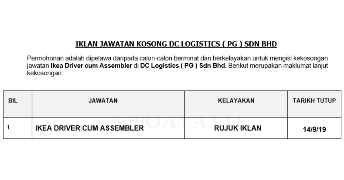 DC Logistics ( PG ) Sdn Bhd _ Ikea Driver cum Assembler
