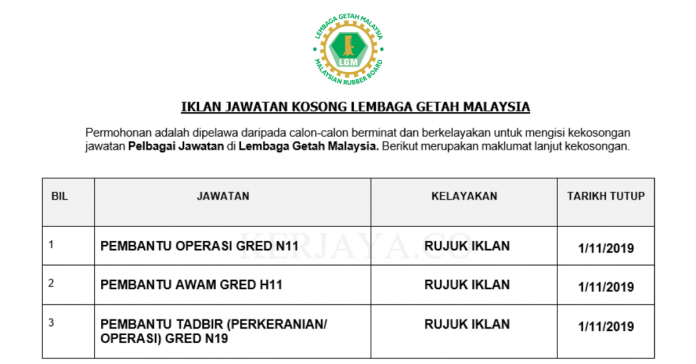 _Permohonan Jawatan Kosong Terkini Lembaga Getah Malaysia