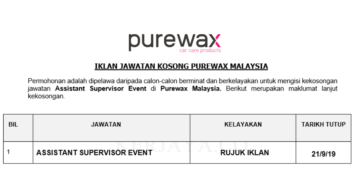 Purewax Malaysia _ Assistant Supervisor Event