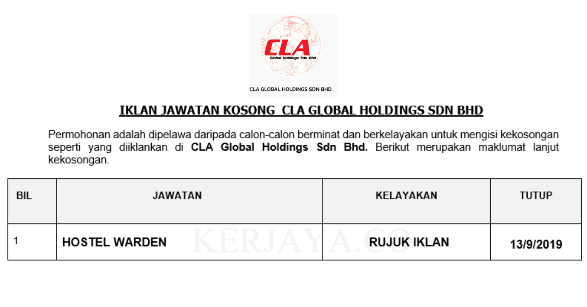 CLA Global Holdings Sdn Bhd _ Hostel Warden (1)