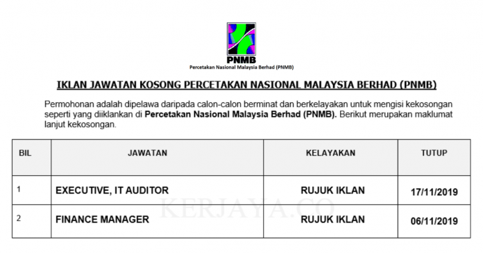 Percetakan Nasional Malaysia Berhad (PNMB) _ Executive & Finance Manager
