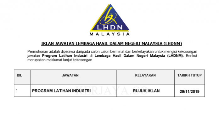 Permohonan Jawatan Kosong Terkini Lembaga Hasil Dalam Negeri (LHDN)