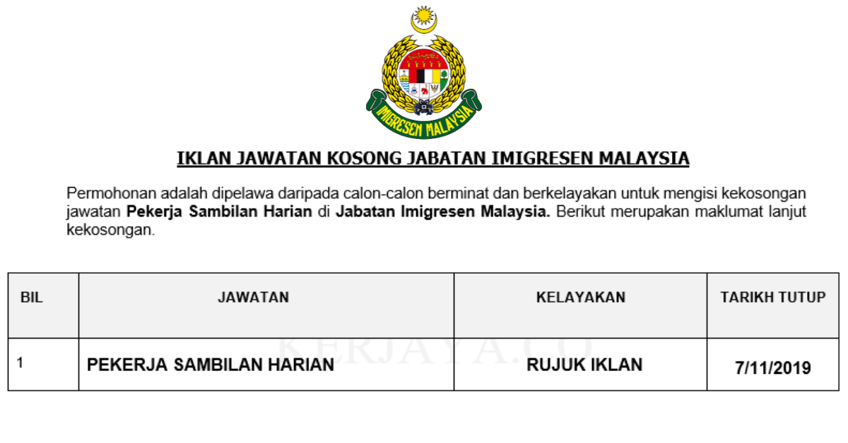 Permohonan Jawatan Kosong Jabatan Imigresen Malaysia • Graduan