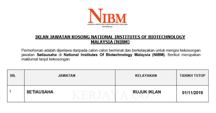 National Institutes Of Biotechnology Malaysia (NIBM)