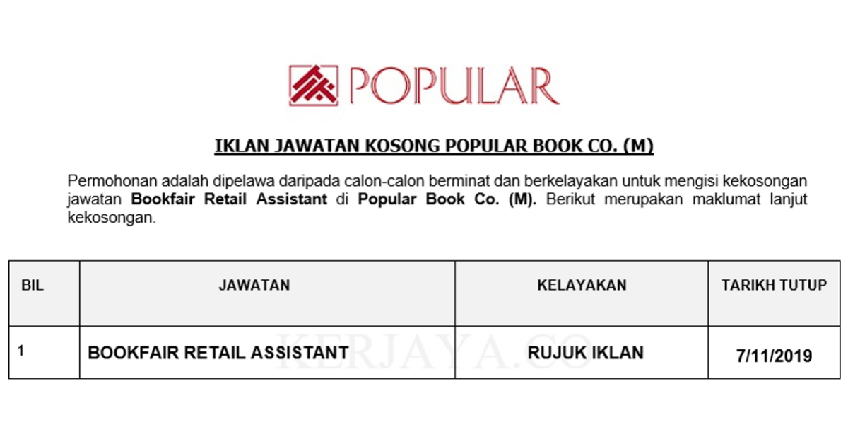 Popular Book Co. (M) _ Bookfair Retail Assistant