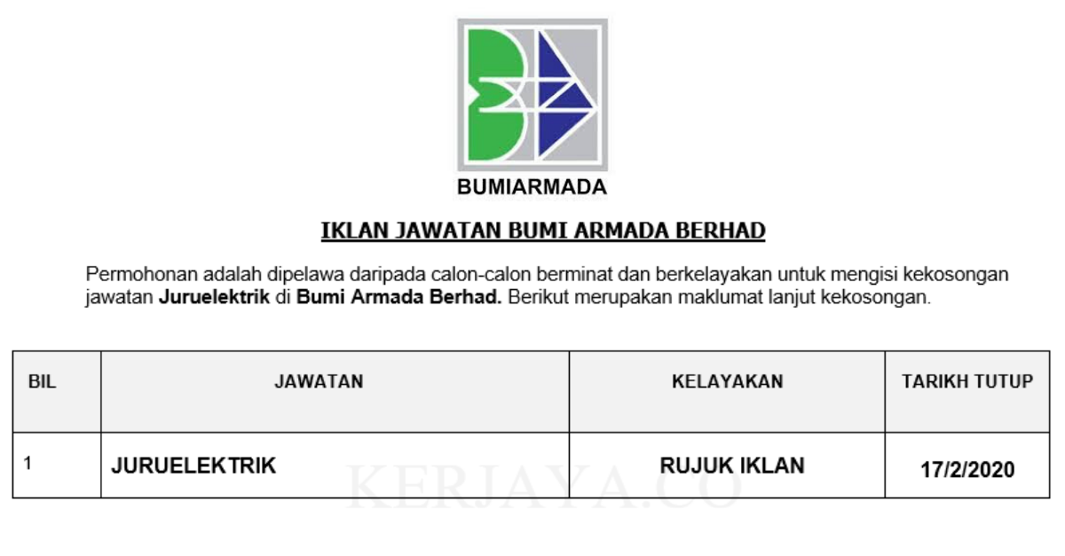 Permohonan Jawatan Kosong Bumi Armada Berhad Portal Kerja Kosong