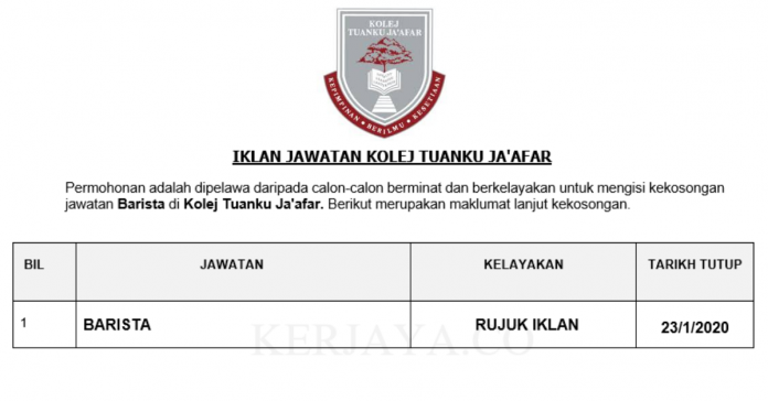 ermohonan Jawatan Kosong Terkini Kolej Tuanku Ja'afar