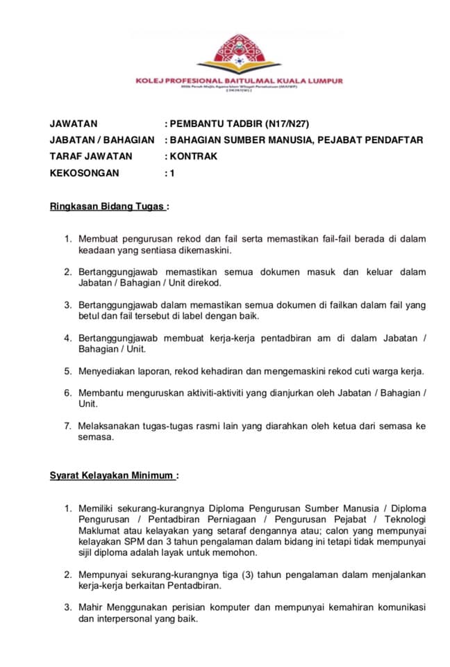 Baitulmal Sarawak Jawatan Kosong