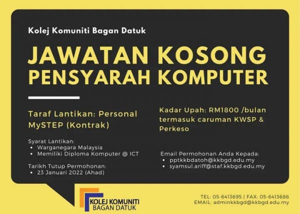 Iklan Jawatan Kolej Komuniti Bagan Datuk • Portal Kerja Kosong Graduan 1169