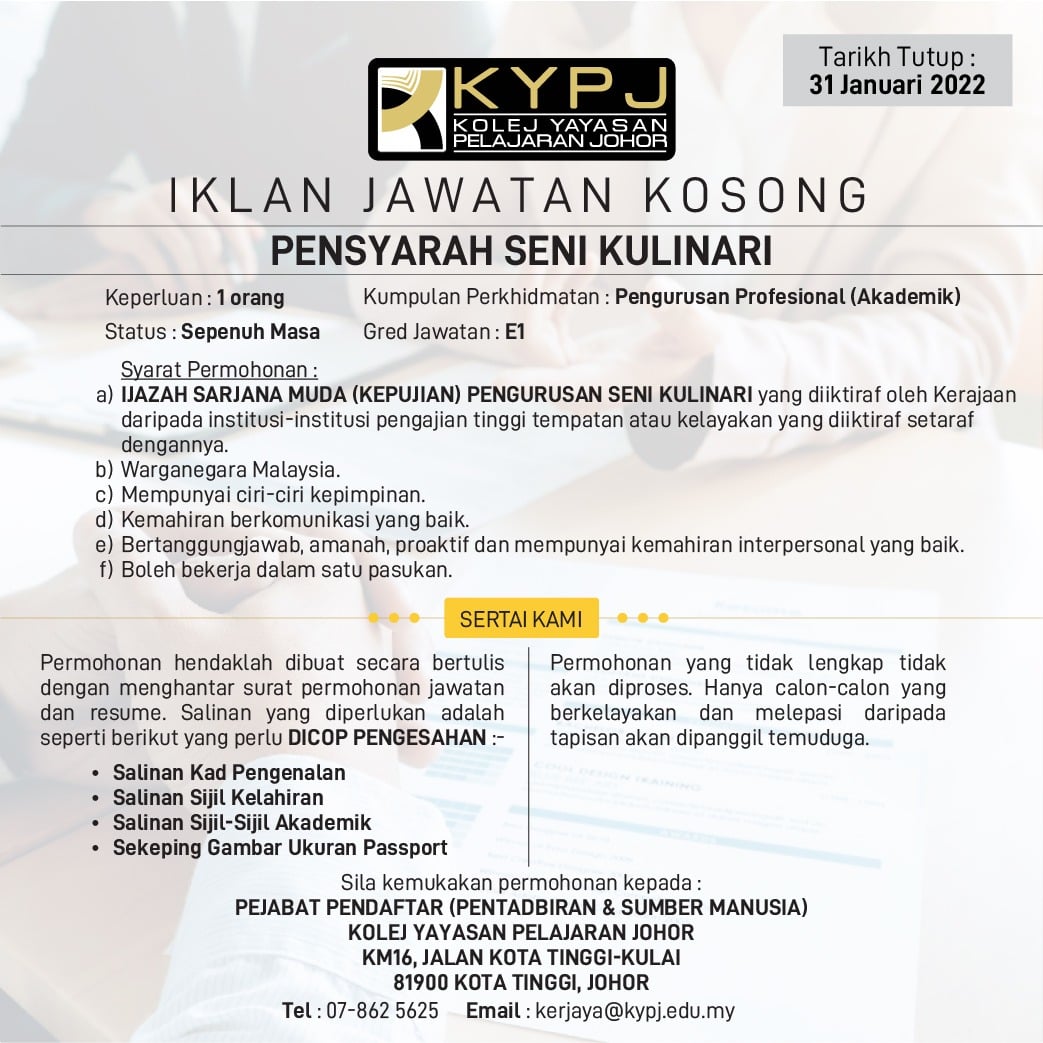 Iklan Jawatan Yayasan Pelajaran Johor (YPJ) • Portal Kerja Kosong Graduan