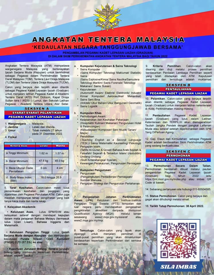 Iklan Jawatan Angkatan Tentera Malaysia (ATM) • Portal Kerja Kosong Graduan