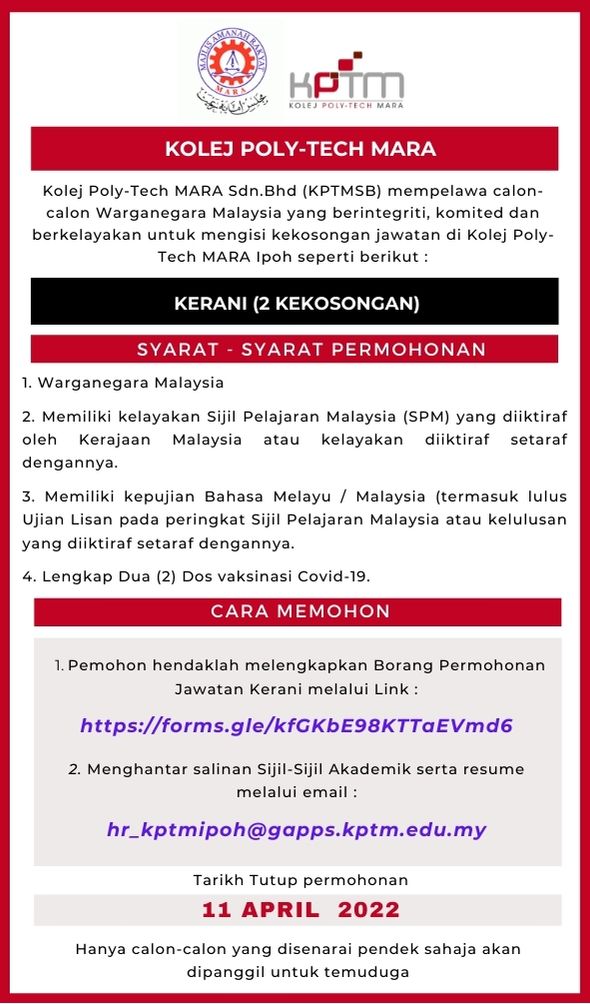 Iklan Jawatan Kolej Poly Tech Mara Portal Kerja Kosong Graduan