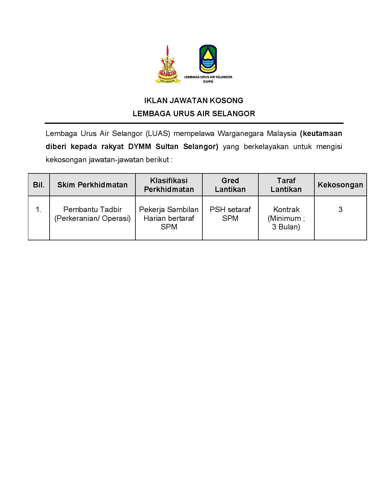 Iklan Jawatan Lembaga Urus Air Selangor Portal Kerja Kosong Graduan