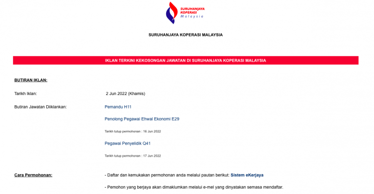 Iklan Jawatan Suruhanjaya Koperasi Malaysia • Portal Kerja Kosong Graduan